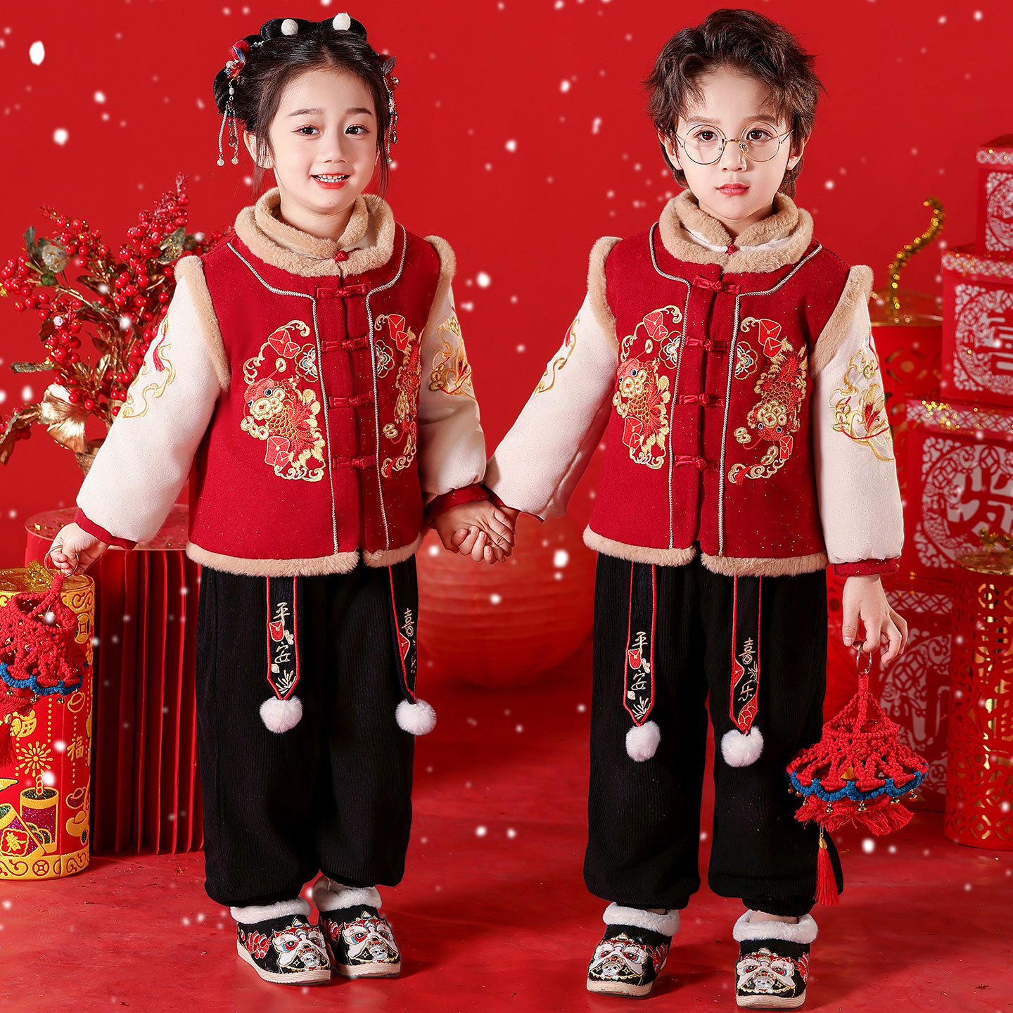 男童女童冬季加厚拜年服新年唐装