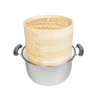 竹制蒸笼家用不锈钢蒸锅汤锅专用商用小吃店早点餐电磁炉燃气小号