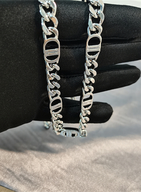 欧美银色重工金属项链cd字母