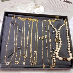 爆款CD字母镶钻珍珠项链猪鼻子锁骨链高级感星星双层手链高版本女