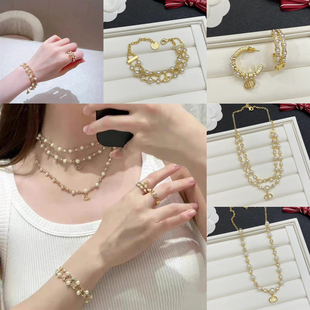 25新款cd猪鼻子珍珠项链手链双层颈链锁骨链耳钉小众叠戴气质女