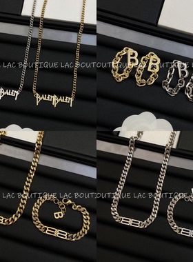 欧美新款金属字母BB项链女小众设计感高级轻奢锁骨链中古古巴链女