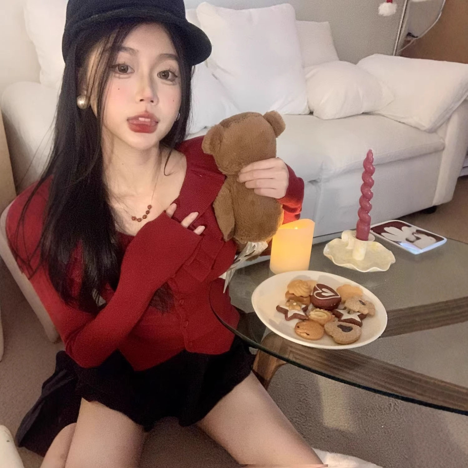 洋气时髦淑女气质荷叶针织衫修身短款针织开衫毛衣春秋新款上衣