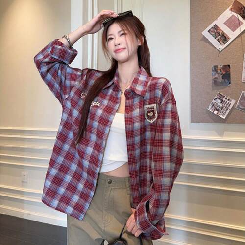 春季新款美式休闲复古衬衫外套女