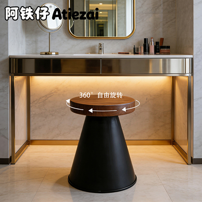 实木可旋转复古圆梳妆凳