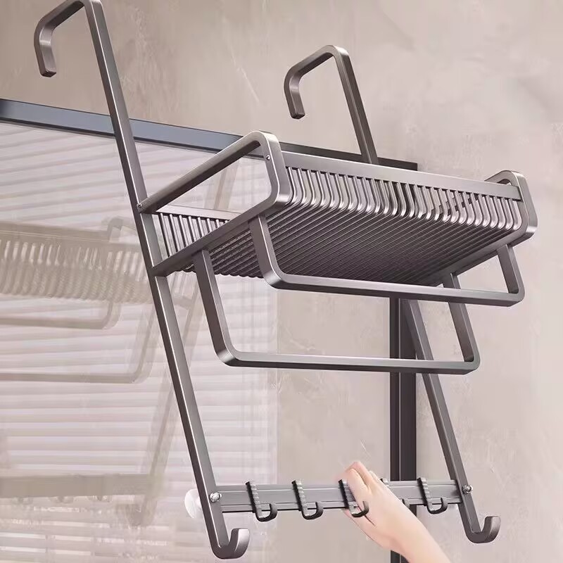 浴室毛巾架免打孔淋浴房玻璃门挂架厕所浴巾架毛巾杆卫生间置物架