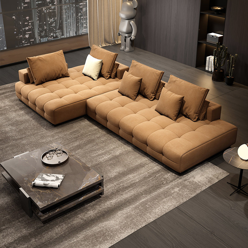 意式极简布艺沙发客厅2024新款劳伦斯轻奢高级感直排磨砂布沙发