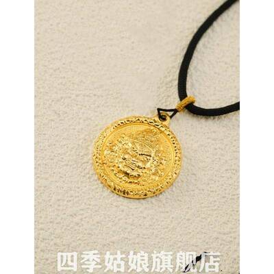 包QMA金银锤纹黄财神吊坠扎足金足银招财圆盘拉姆基挂坠情人节送