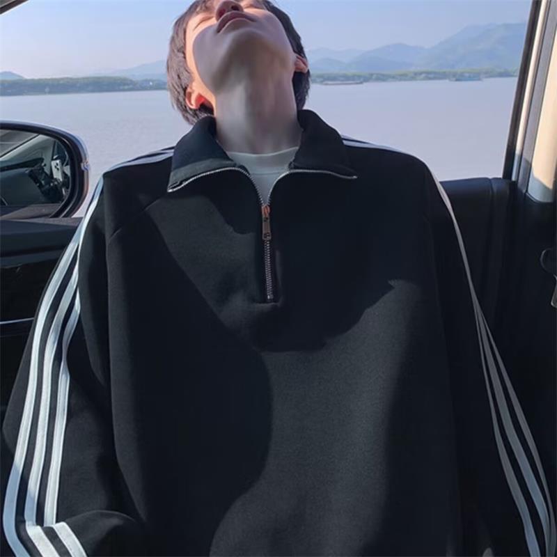 秋冬季半拉链卫衣男加绒加厚宽松