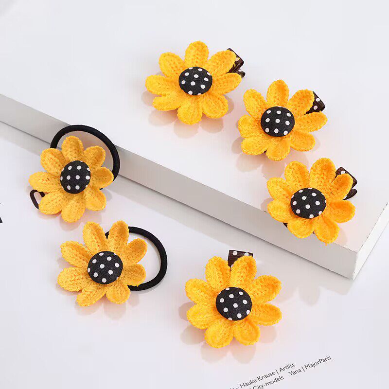 儿童可爱太阳花发夹发绳女童仿真布艺葵花发饰头饰宝宝不伤发皮筋
