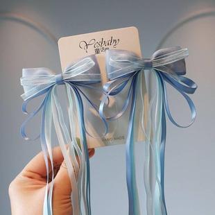 2025汉服发夹儿童头饰小女孩超仙古风蝴蝶结飘带对夹国风公主发饰