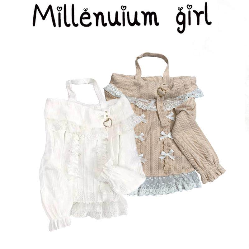 设计感一字肩爱心扣挂脖蕾丝花边长袖上衣女秋冬季修身显瘦针织衫