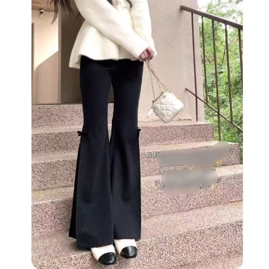 微喇叭黑裤修身显瘦高腰小个垂感