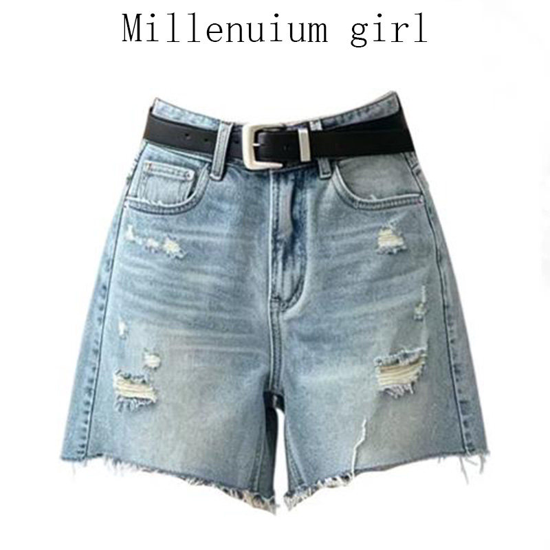 夏季高腰显瘦破洞牛仔短裤女