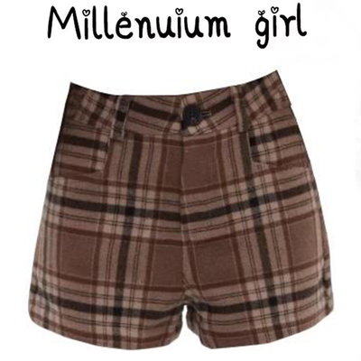 休闲通勤格纹高腰短裤女2026春秋