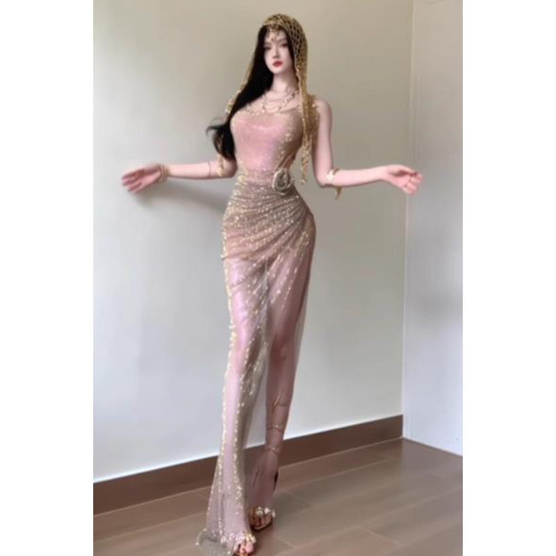 性感纯欲亮片露背吊带连衣裙女夏