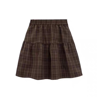 美拉德棕色格子高腰显瘦半身裙女2026冬季洋气减龄松紧腰短裙子女