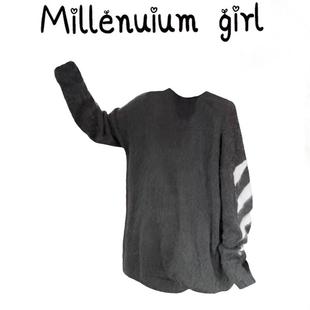 秋冬新款韩版针织长袖上衣法式慵懒风圆领套头外穿宽松毛衣女学生