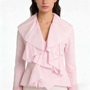 2026新款法式粉色荷叶边衬衫女收腰显瘦气质上衣甜美减龄轻奢风