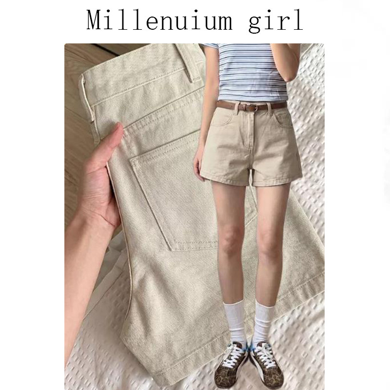 高腰工装A字显瘦牛仔短裤女
