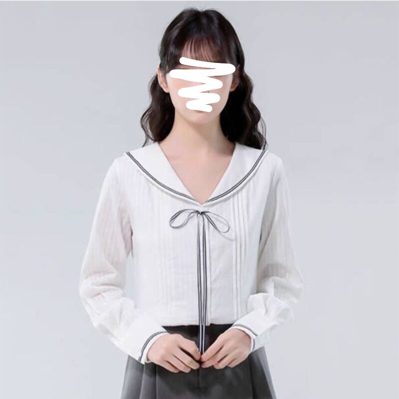 韩系修身百搭白色衬衫女海军领