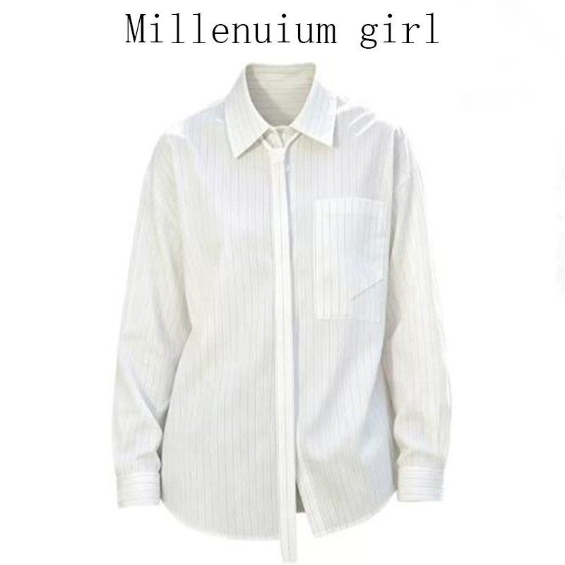 【云旗同款】女装可拆卸领带条纹衬衣春季长袖衬衫