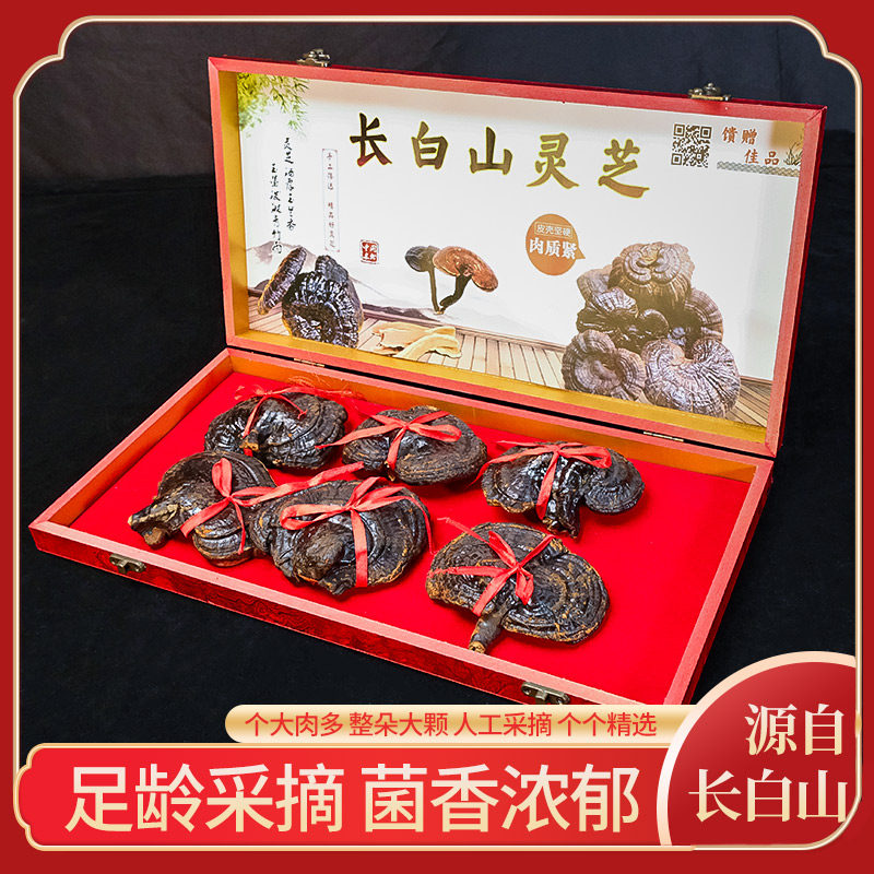 长白山灵芝500g紫灵芝整朵赤灵芝片孢子粉半野生切片林芝泡酒礼盒