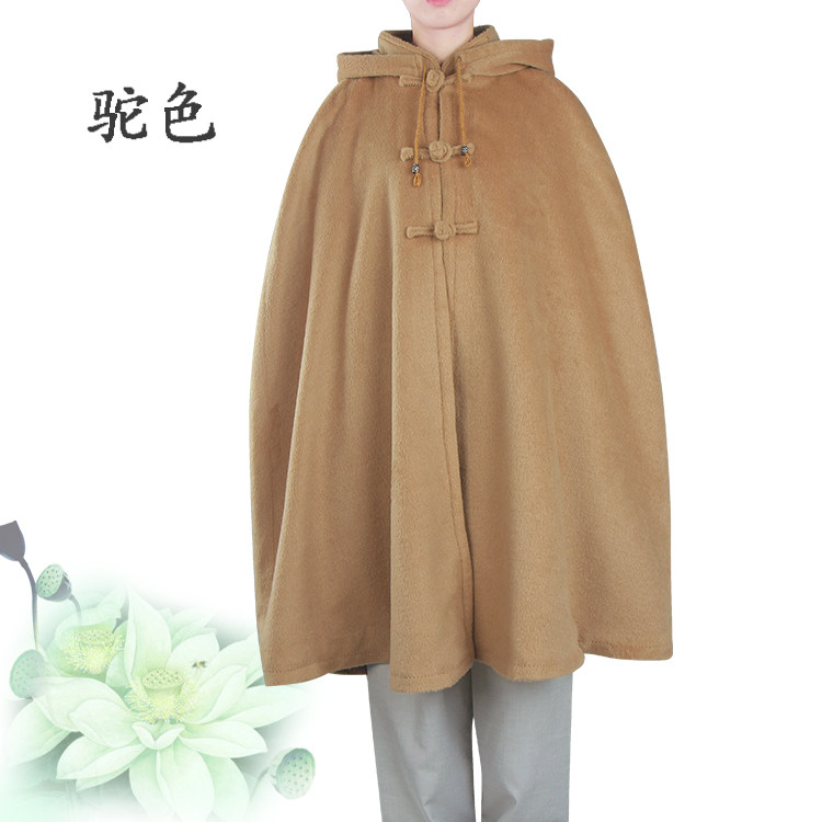 新款紫忧花打坐披风冬季僧服加绒女居士僧人禅修披肩毛呢观音斗篷