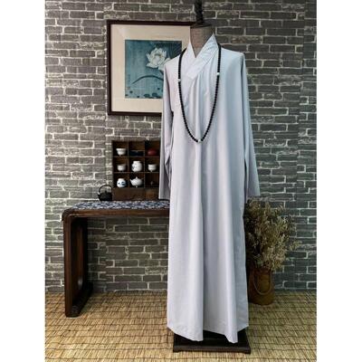 新款栖心僧服夏季薄款醋酸麻浅灰色长褂大褂和尚服僧人衣2001-7