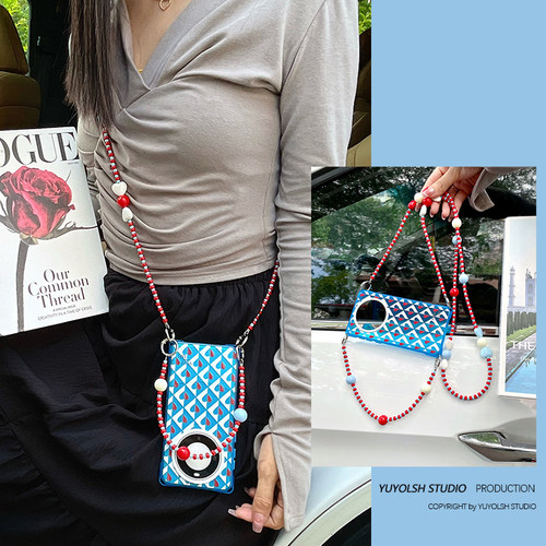 红白蓝爱心手机壳斜挎背手提挂链