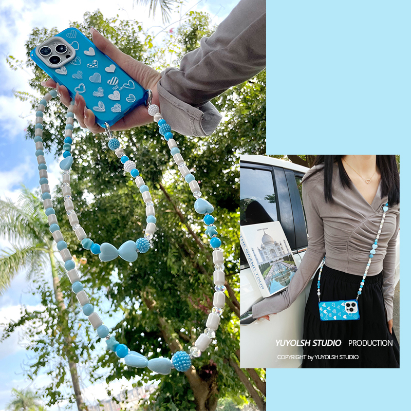 白爱心手机壳斜挎可背手提挂链