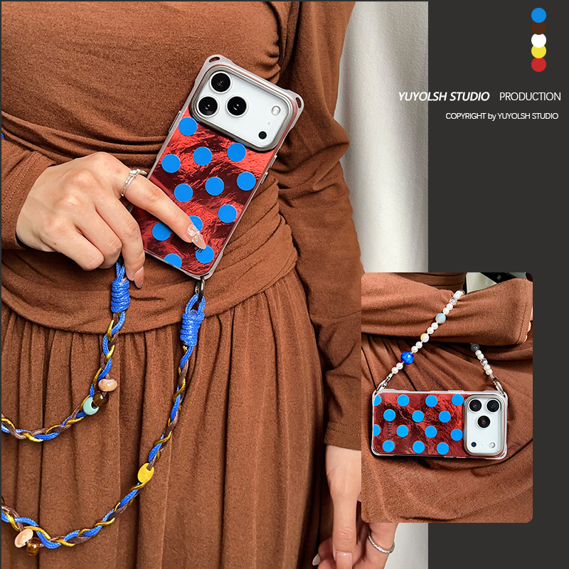 蓝波点晕染冰川纹手机壳斜挎挂绳