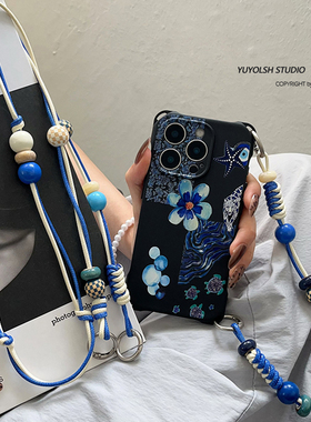 【蓝星花豹】原创调节挂绳斜挎可背适用于苹果16pro手机壳黑色软壳OPPOfindx8带链条小米15背带斜跨mate70pro