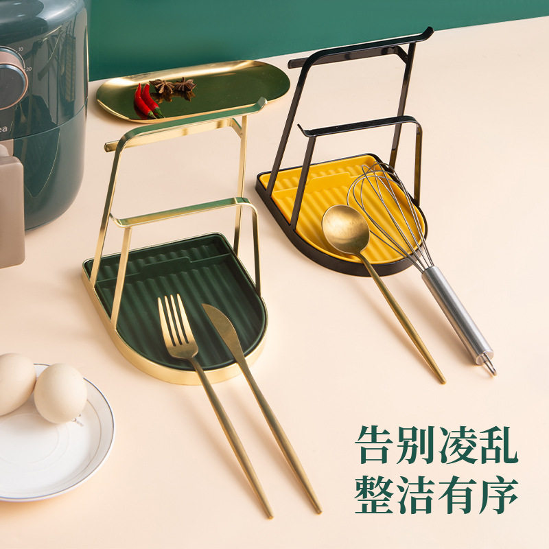 轻奢锅盖架厨房台式免打孔菜板砧板收纳沥水置物架铁艺锅铲架子