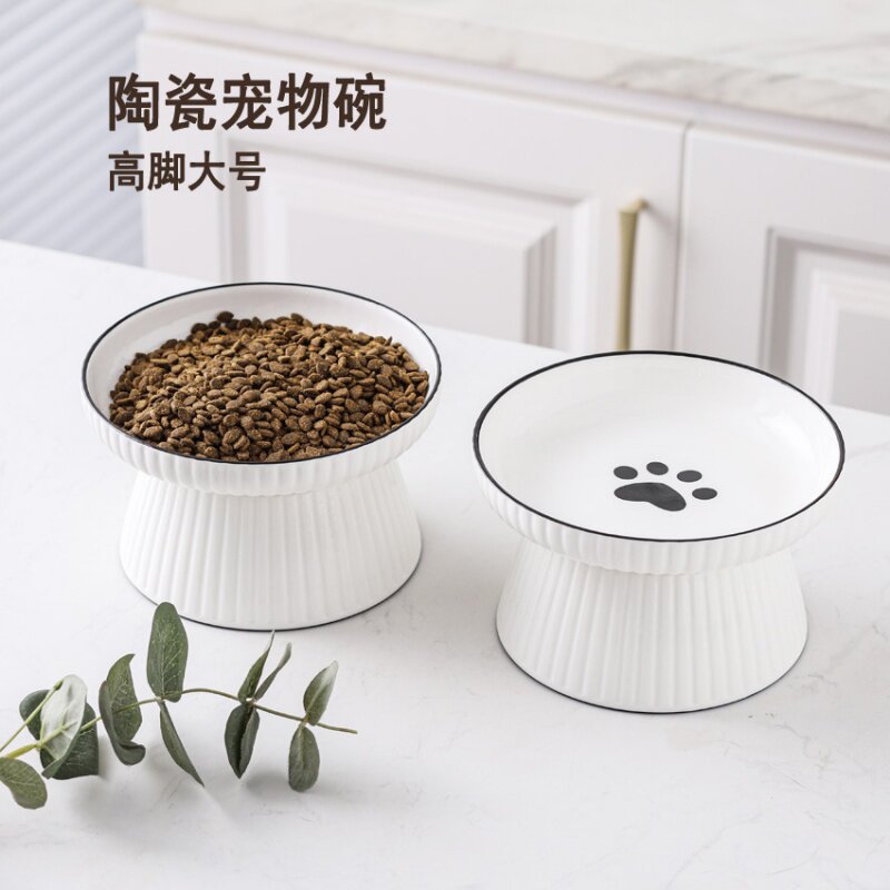 陶瓷猫狗碗高脚防打翻大号条纹大中小型犬保护颈椎猫咪狗狗通用品