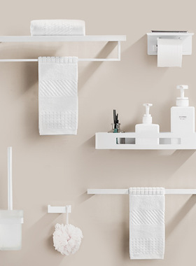 浴室打孔毛巾架浴室酒店卫生间不锈钢白色挂毛巾架套装304浴巾架