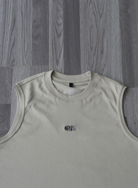 madness house夏季纯色圆领无袖背心男重磅刺绣纯棉T恤