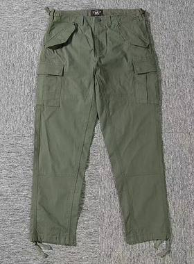 日系迷彩潮流休闲裤男军绿色多口袋宽松直筒长裤户外工装裤