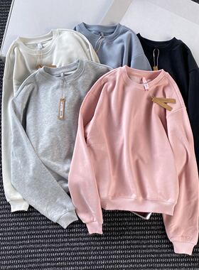 卡戴珊经典通勤风圆领套头加绒卫衣女宽松显瘦百搭休闲上衣长袖