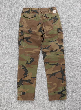 日系rrl休闲裤宽松直筒加绒保暖迷彩工装裤军绿色水洗长裤子潮牌