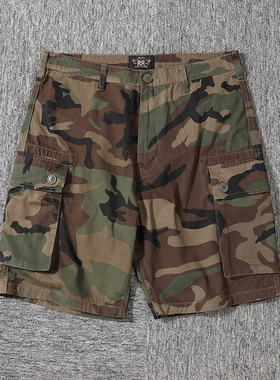 日系复古迷彩工装短裤男夏季直筒五分裤水洗纯棉休闲大口袋中裤