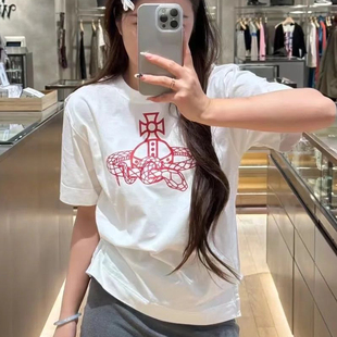 夏季 女宽松百搭纯棉印花圆领土星西太后t恤蛇年限定显瘦上衣 短袖