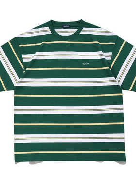 日系条纹l短袖T恤长谷川重磅男女t恤夏季圆领纯棉刺绣短袖