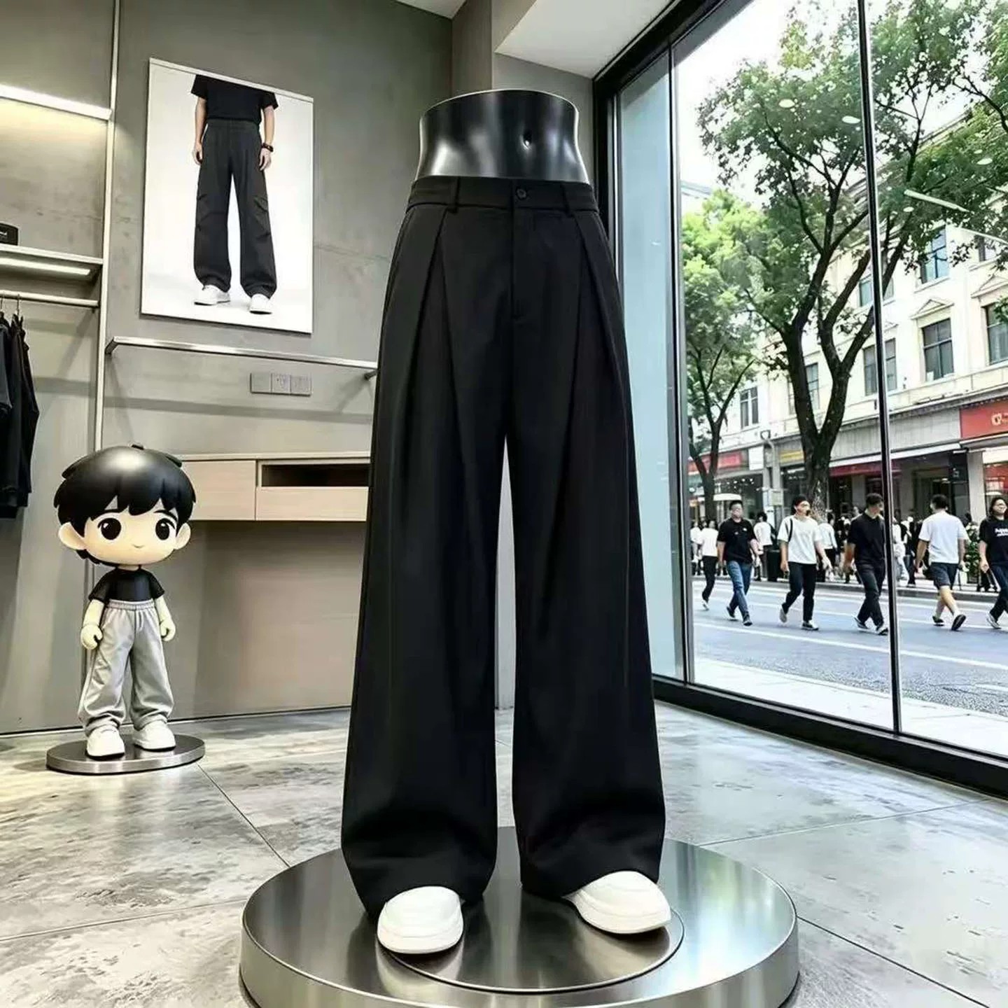 维乾服装男裤美式宽松阔腿褶皱西裤男士老钱风百搭显瘦休闲长裤子