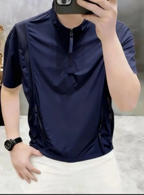 月光潮男服饰黑武士休闲立领短袖夏季新款透气上衣k2000半袖小衫