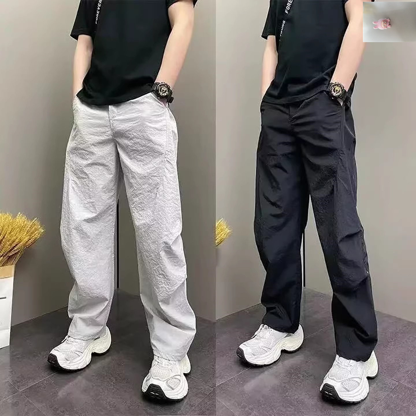 宏嫩美式男裤痞帅休闲裤2026新款春夏男士宽松哈伦裤户外直筒裤子