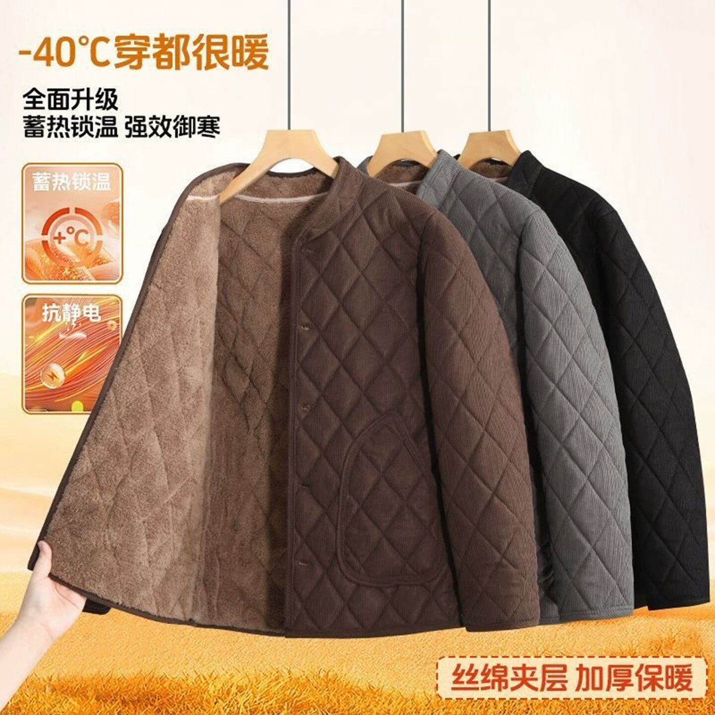 雷森迪服装店男装铂瑾男士加绒棉服秋冬季中老年加厚保暖棉衣外套