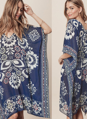 Chiffon loose coverup beach dress雪纺V领宽松比基尼罩衫沙滩裙