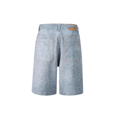 街头女宽松牛仔五分裤全烫钻短裤