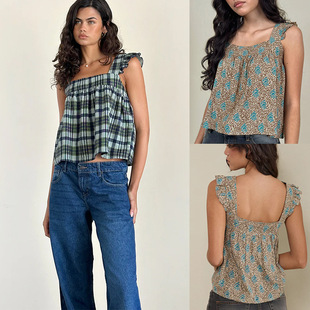 Women's off-the-shoulder blouses女装碎花无袖吊带上衣露背背心